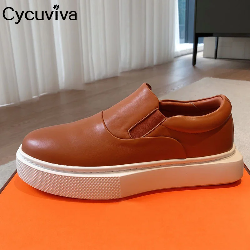 

Hot Genuine Leather Loafers Men Casual Shoes Women Slip-on Platform Mules Luxury Flat Bussiness Shoes Male Lover's Sneakers