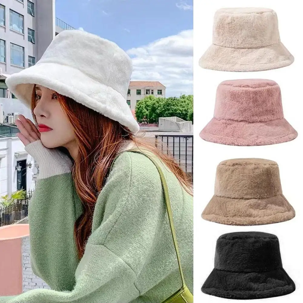 

NewFashion Autumn and Winter Soft Velvet Fur Bucket Sports Panama Hat Cold Bob Hat Thickening Outdoor Warm Protection Basin V8N9