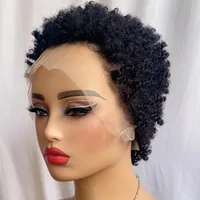 Haute qualité 13*4 dentelle avant africaine défilement chenille couleur naturelle 6 pouces perruque de cheveux humains 180% densité brésilienne vierge Remy 6