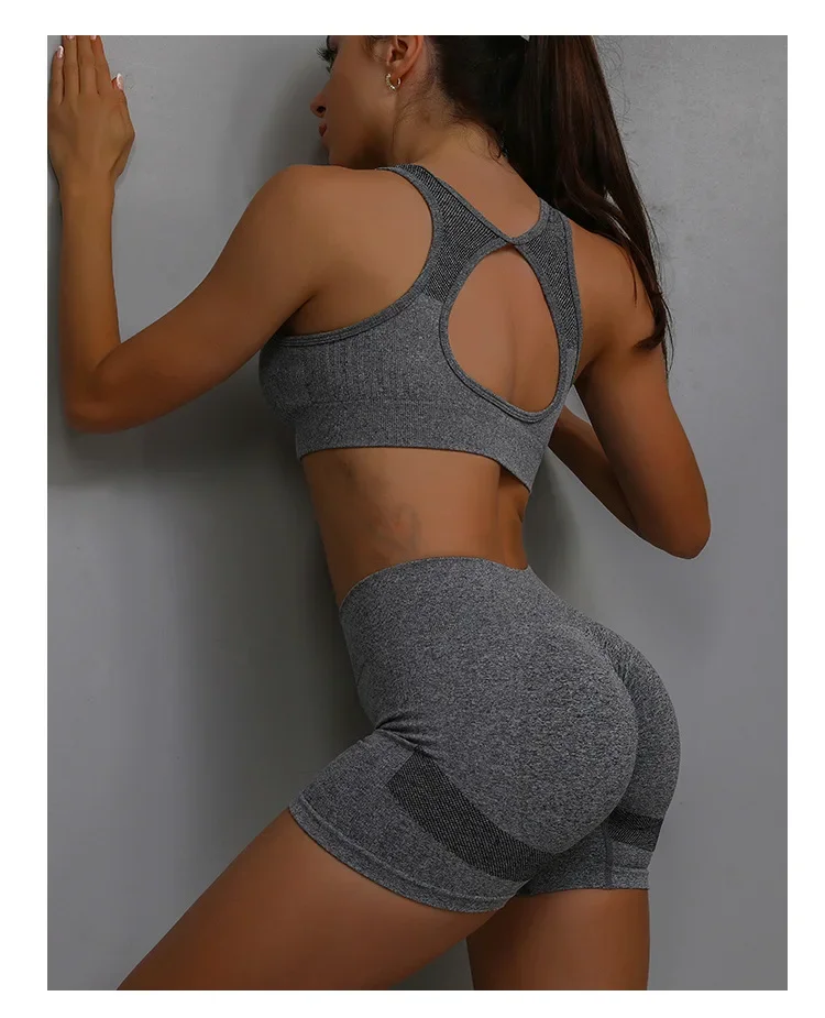 Women's Seamless Yoga Set Hollow Back Bra and Shorts