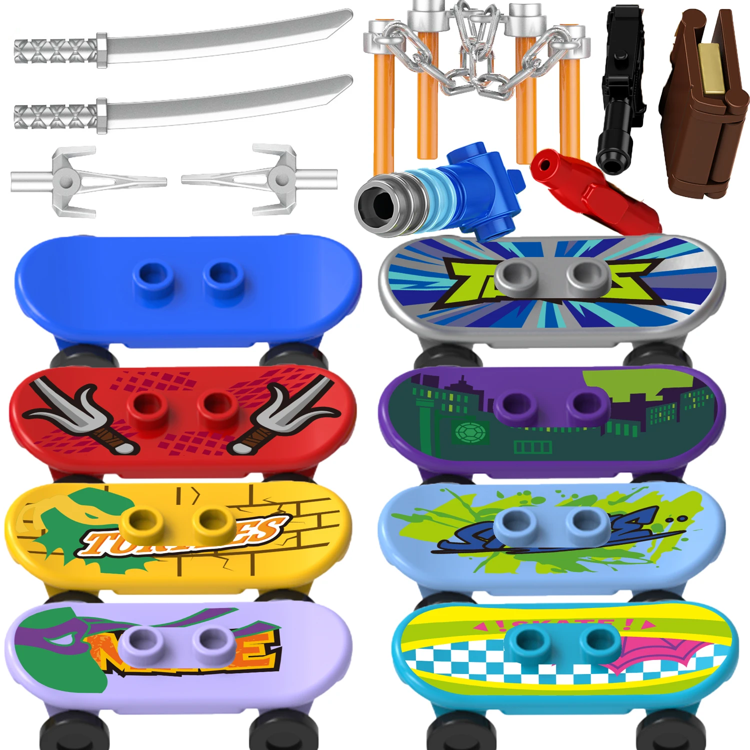 KF6196CartoonAnimeSeriesAccessoriesBricksSkateboardWeapon