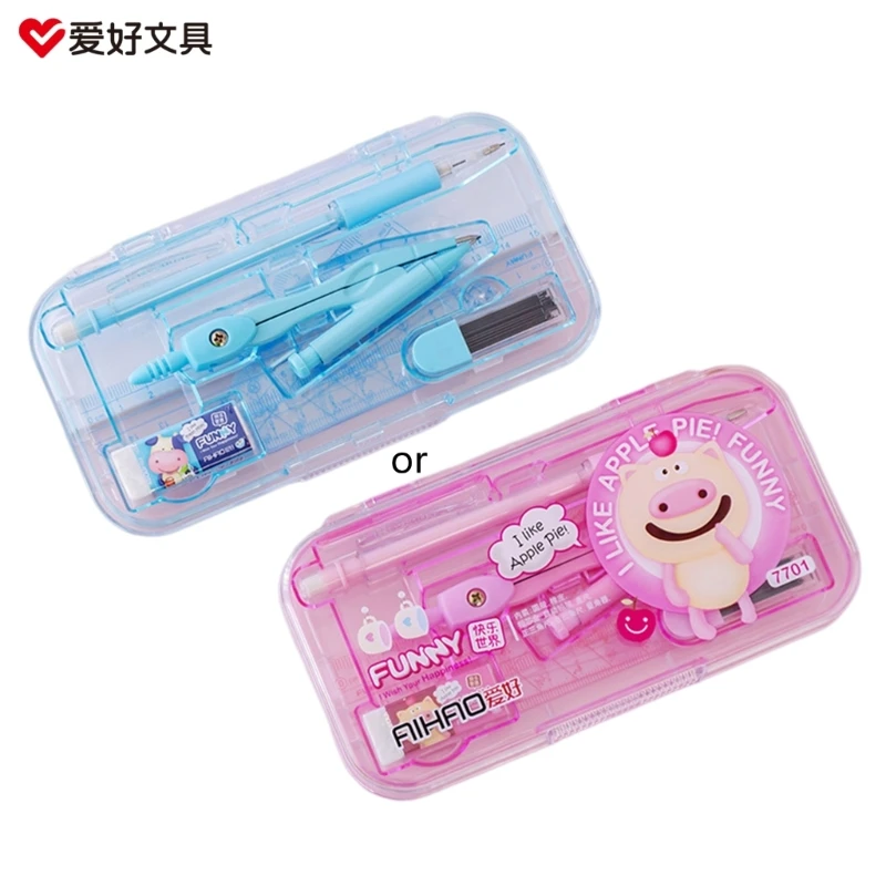 2023 New Math Geometry-Kit Set 6 Pezzi Forniture Per Studenti Include Righelli, Goniometro, Bussola, Gomma, Matita, Ricariche Di Piombo, Per La Proget