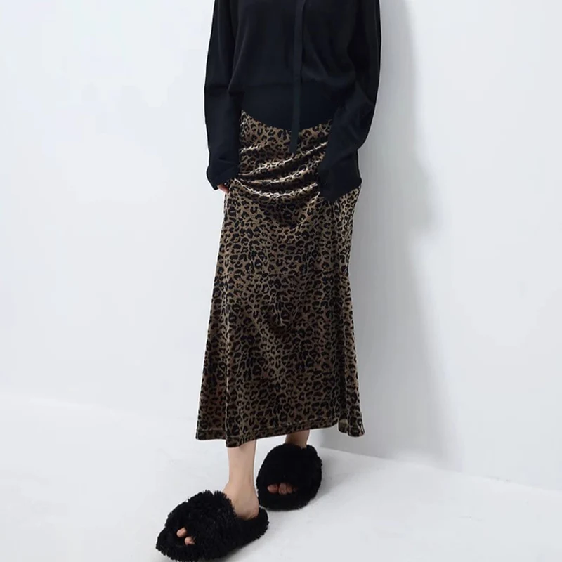 Good Quality Korean Style Maternity Fashion Skirt High Waist Leopard Print Pregnant Woman Step Skirt Long Pregnancy Velour
