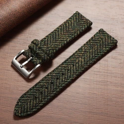 Vintage Weave Genuine Leather & Tweed Nylon Quick Release Watch Straps - 22mm (Green)