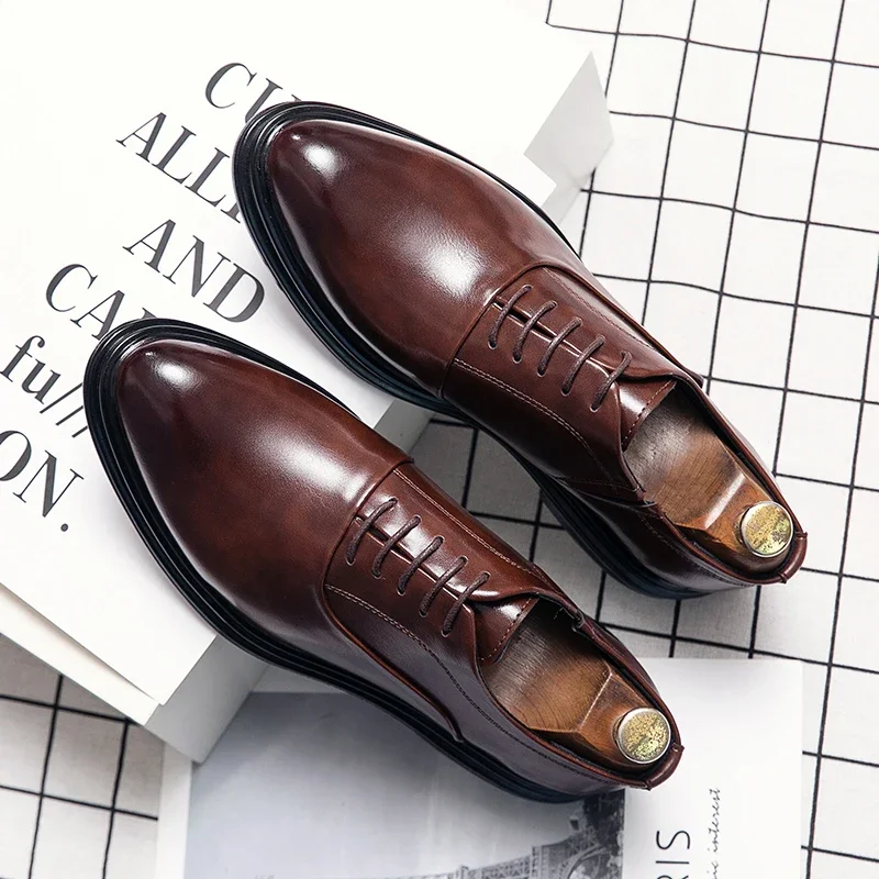 Business Formal Leather Shoes Men's Casual with Suit Low Top Solid Wedding Shoes Color Fashion Oxford Pointed Office