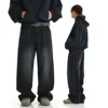 Retro Distressed Straight Leg Men's Jeans High Waist Loose Fit Slimming Wide Leg Trendy Long Trousers Spring Autumn