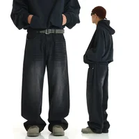 Retro Distressed Straight Leg Men's Jeans High Waist Loose Fit Slimming Wide Leg Trendy Long Trousers Spring Autumn