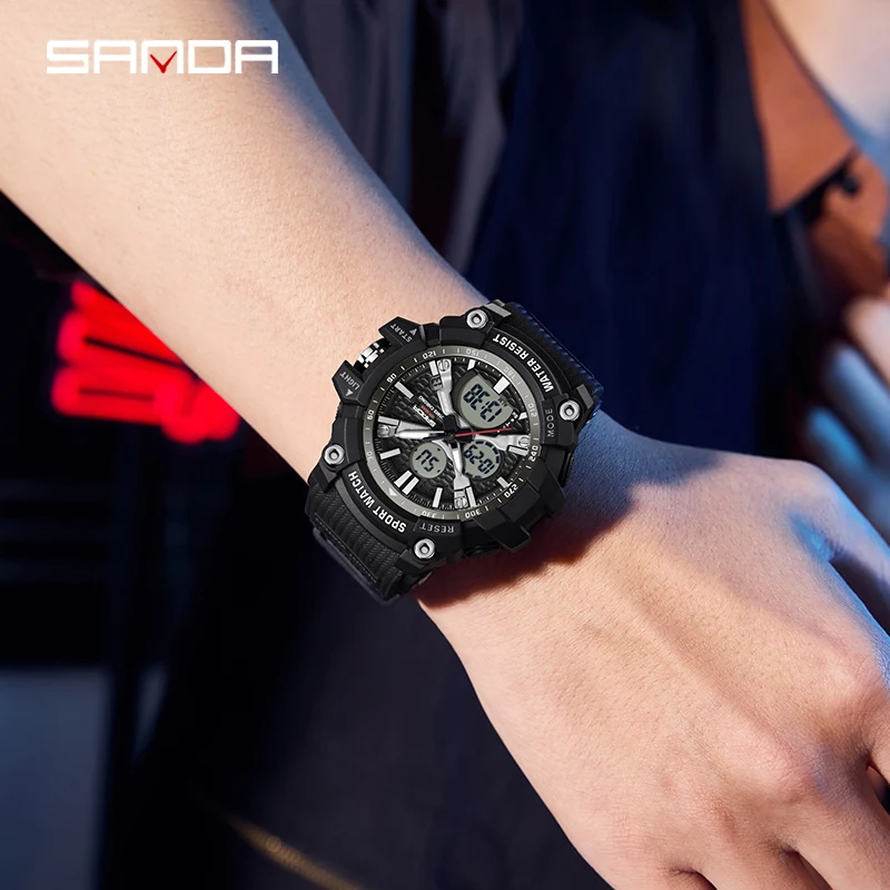 Dual Display Fashion Electronic Men's Watch - Multifunctional Luminous Sport Chronograph with Calendar and Stopwatch