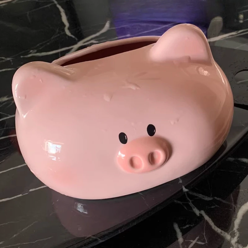 Creative Ceramic Cute Pig Shaped Tissue Box, Light Luxury Napkin Box, Home Living Room Bedroom Hotel Tea Coffee Table Decor, 1Pc