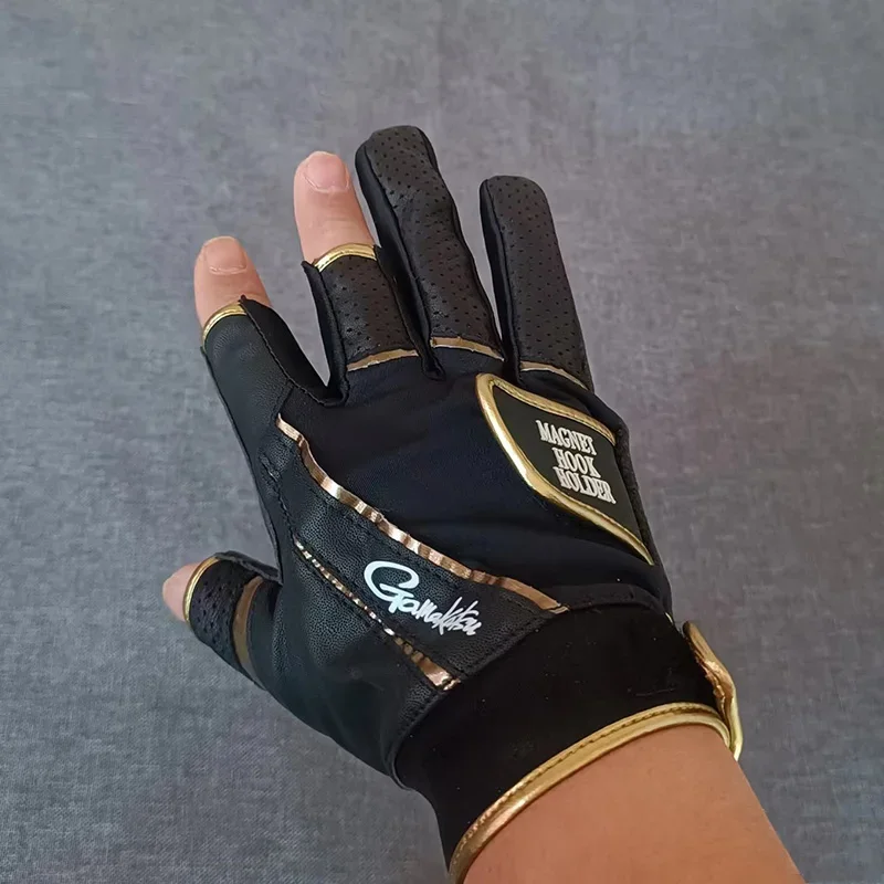 Gamakatsu Winter Fishing Gloves Anti Slip 3 Finger Cut Leather Gloves Outdoor Sports Camping Hiking Cycling