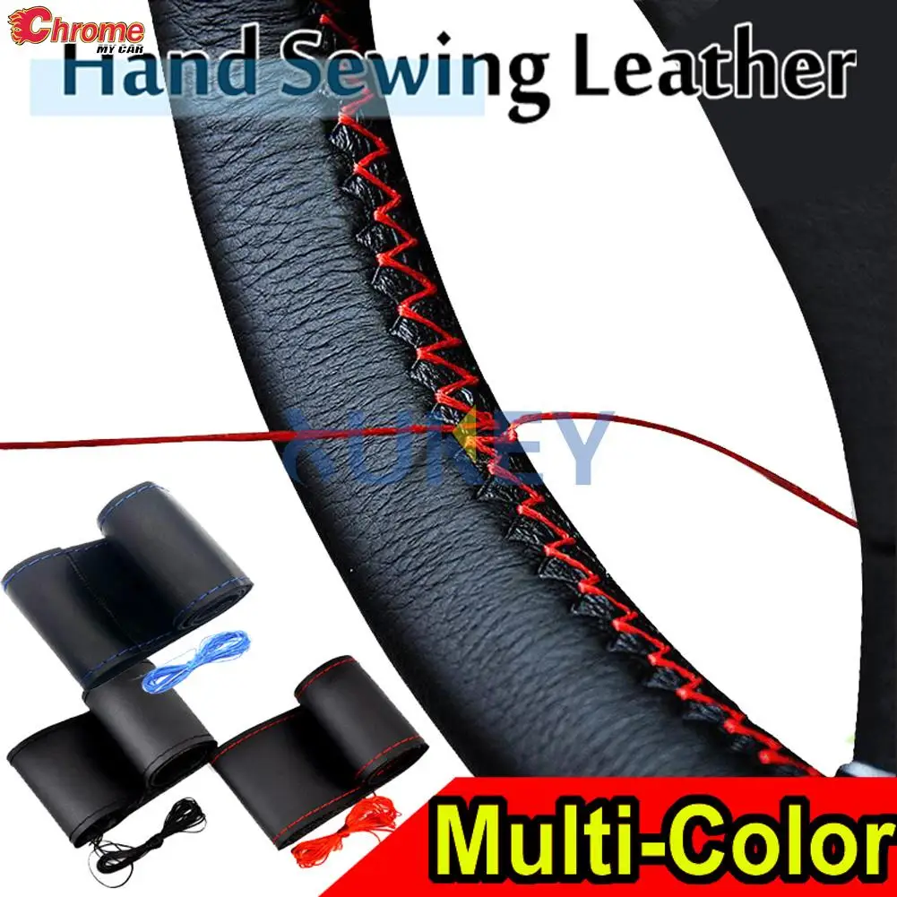 Premium Blue Leather Steering Wheel Cover - Universal Fit, 38cm