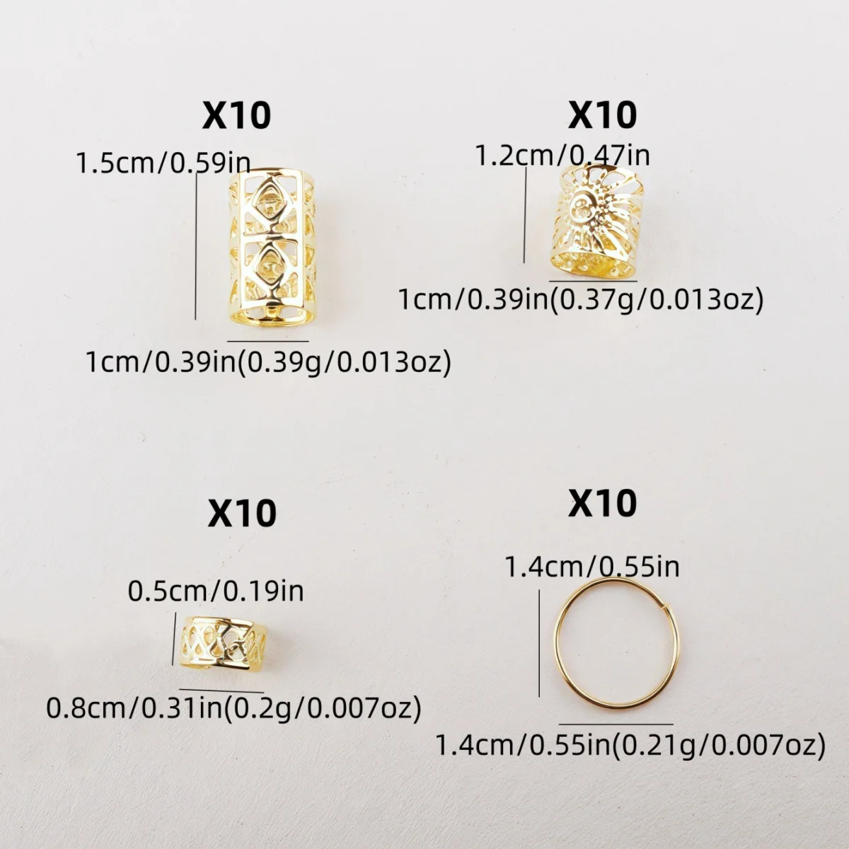 40개 골드 & 실버 속이 빈 헤어 링 세트 DIY 드레드락 비즈 헤어 브레이딩 액세서리 (가발, 브레이드 장)