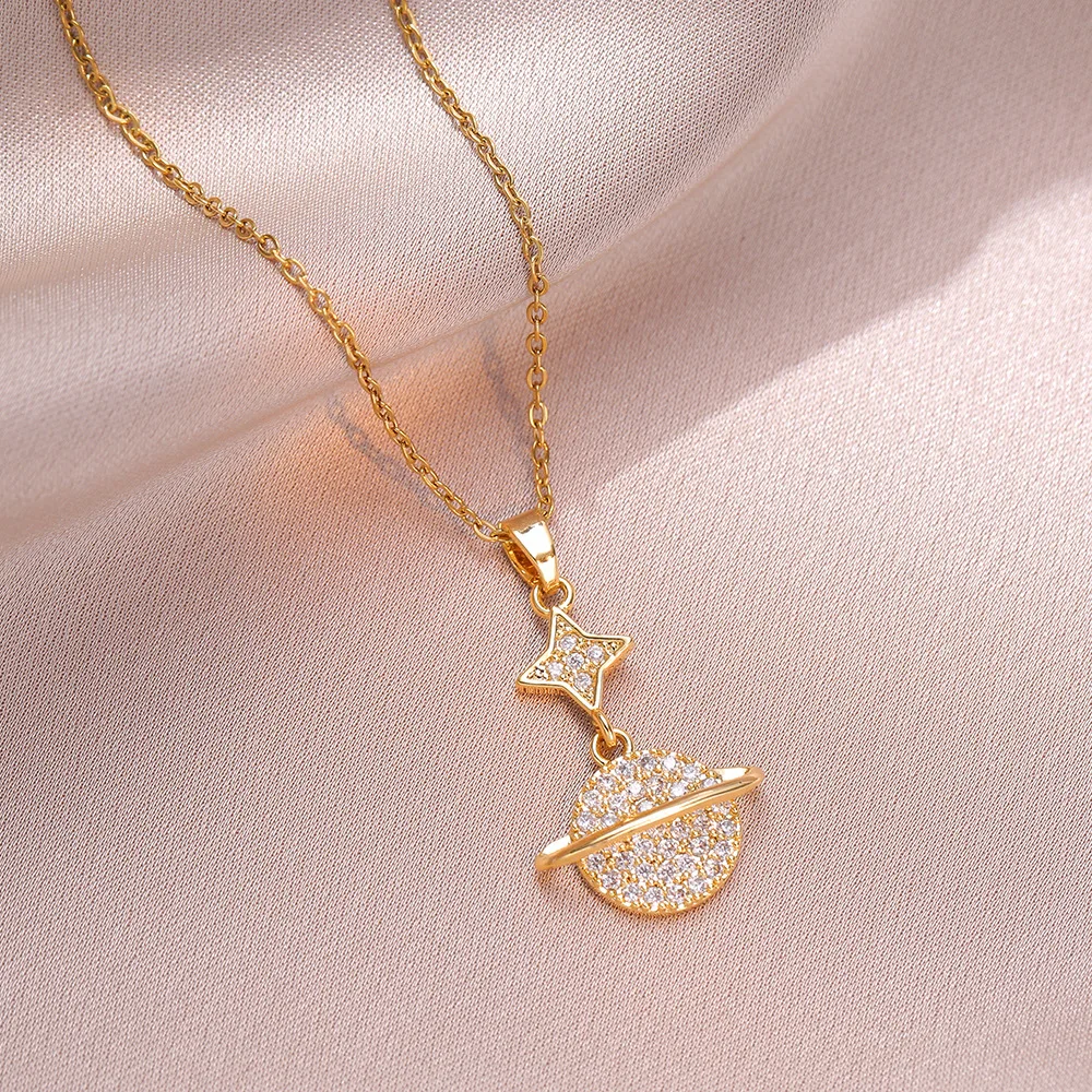 Fashion light luxury zircon planet necklace for women, pendant