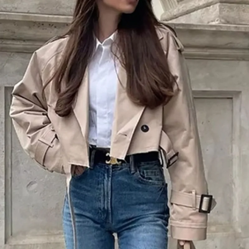 

MUXI Europeanamerican Style Women's Clothing Autumnwinter Casual Street Clothing Button Short Cut Windbreaker Belt Jacket