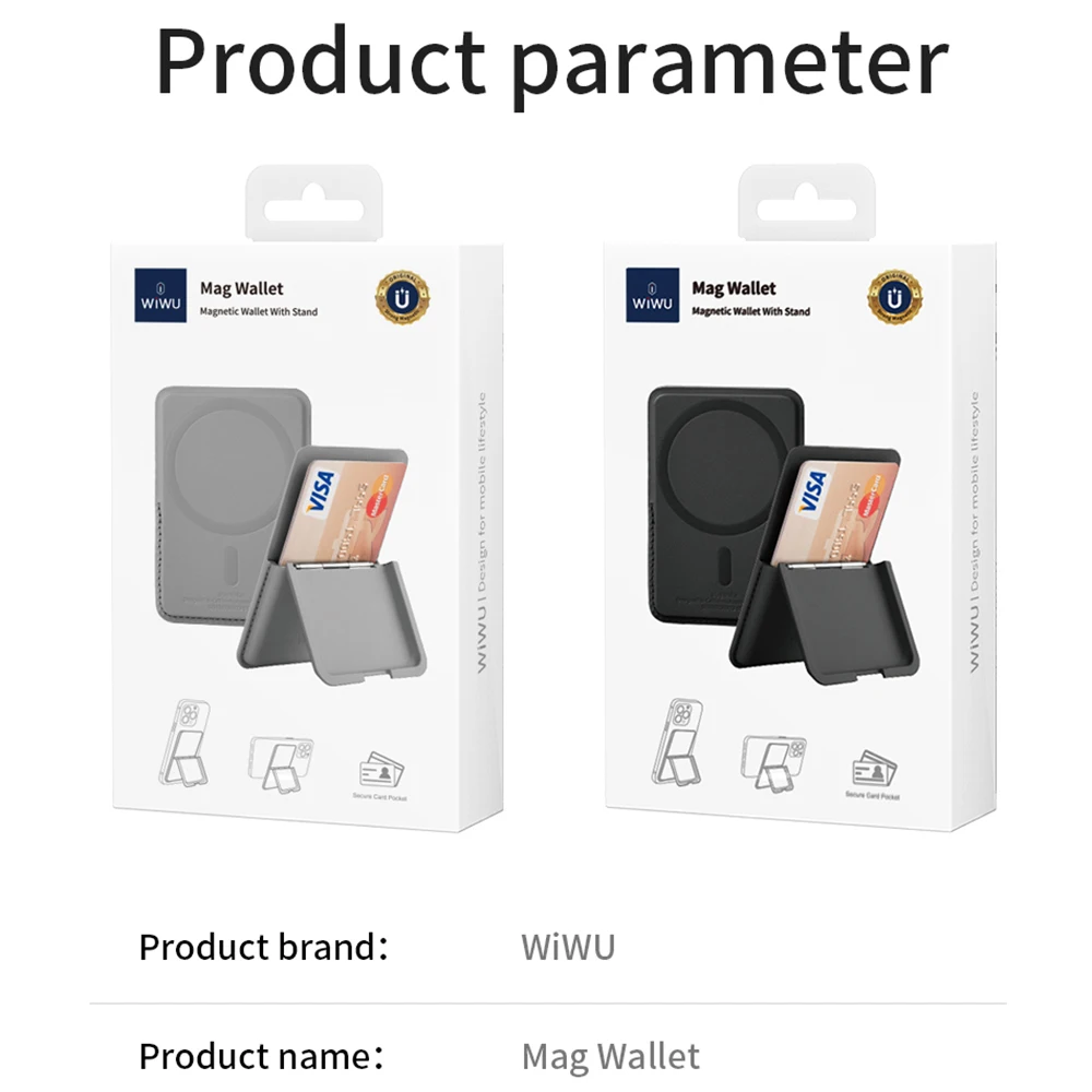 WiWU Magnetic Leather Wallet with Stand and Pop-up Card Slot - Holds Up to 3 Cards