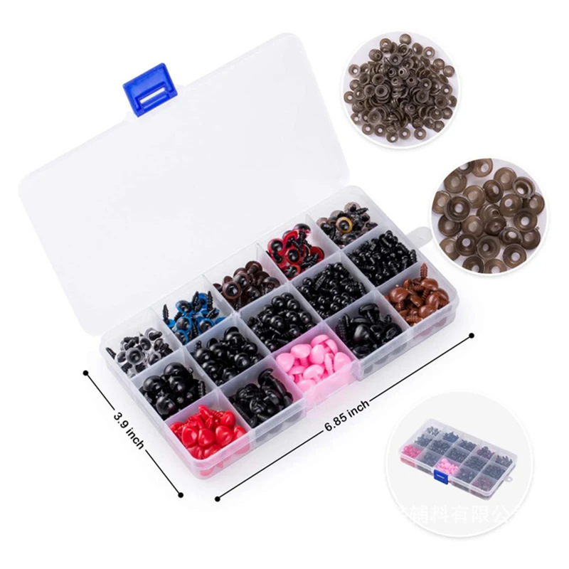 560Pcs Safety Eyes and Noses with Washers for Stuffed Animal Doll Crochet Black Glitter Eyes for Crafts Teddy Bear Making