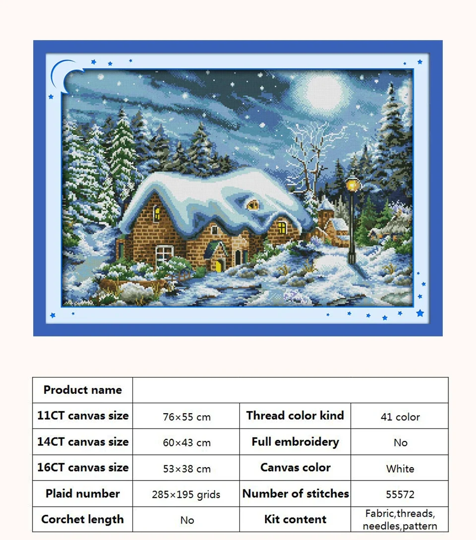 Snowscape Snowy Night Christmas Patterns Cross Stitch Embroidery Kit