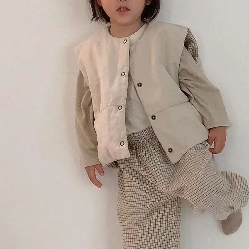새로운 가을  Grils 겨울 옷 소년 민소매 자켓  양복 조끼 어린이 싱글 브레..