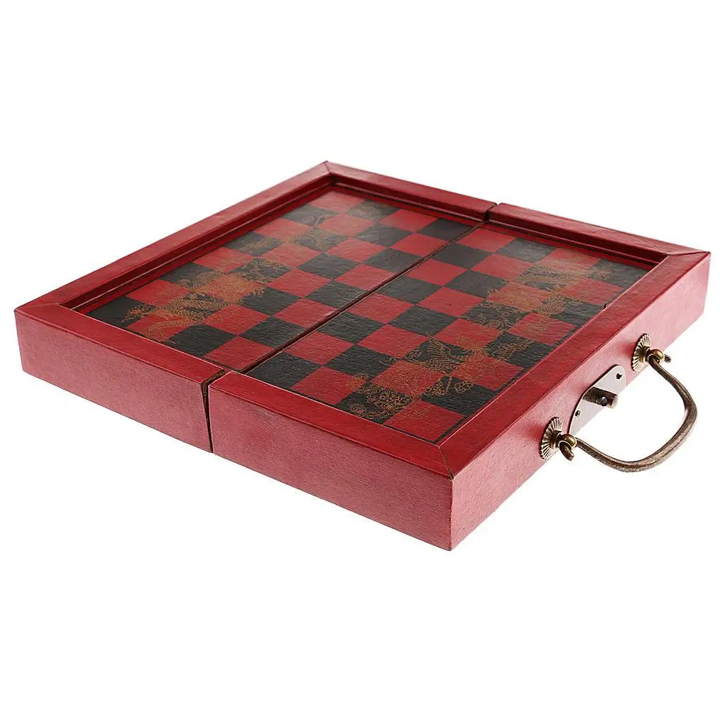 Foldable Vintage Chinese Chess Set Board Game Wood Chess Pieces Collectibles