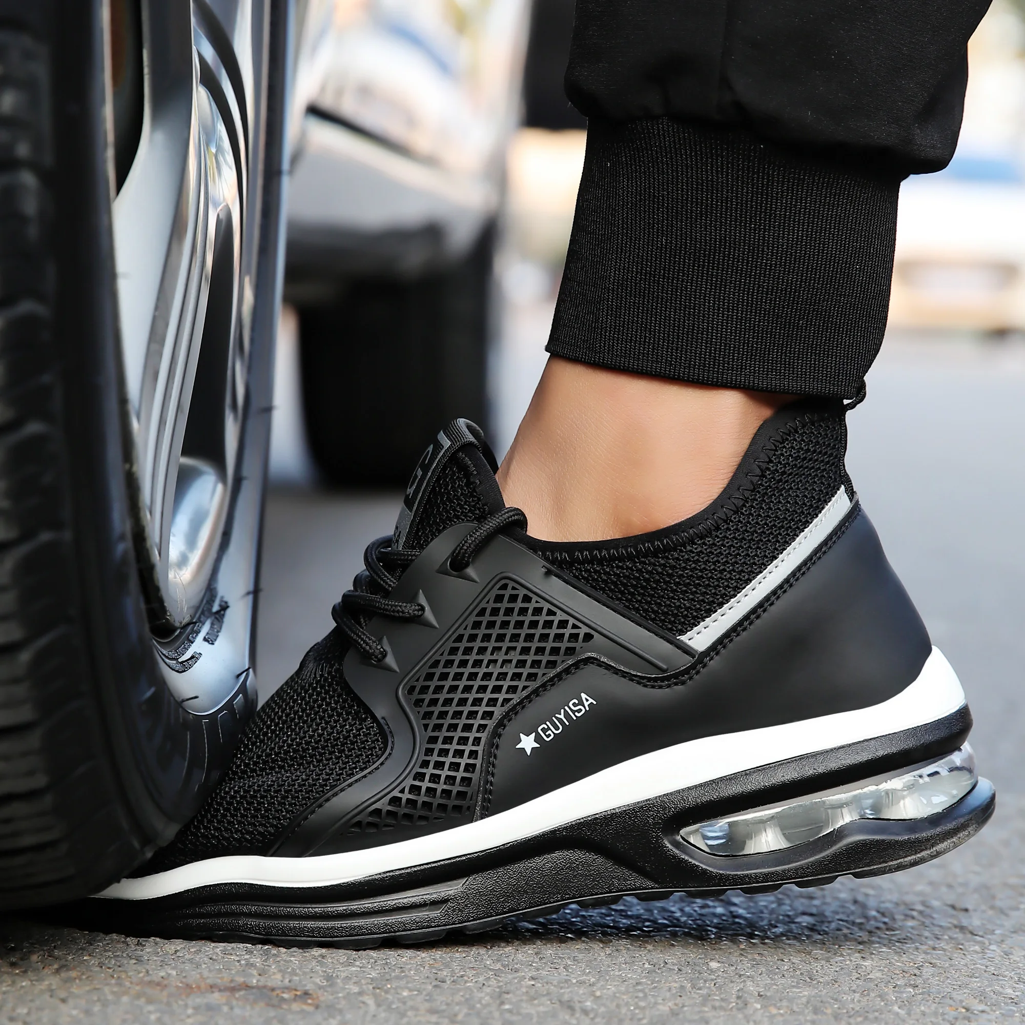 Men Work Safety Shoes Man Safeti Breathable Air Cushion Work Protective Sneakers Anti-Puncture Work Male Steel Toe Safety Boots