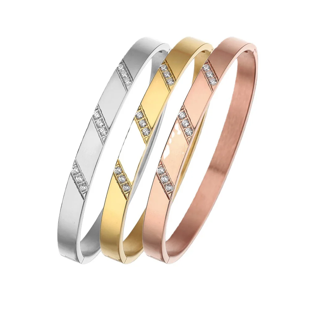 

2023 New Design Inlaid AAA+ Cubic Zirconia Bracelets For Women's Fashion Gold Color Stainless Steel Jewelry Party Accessories