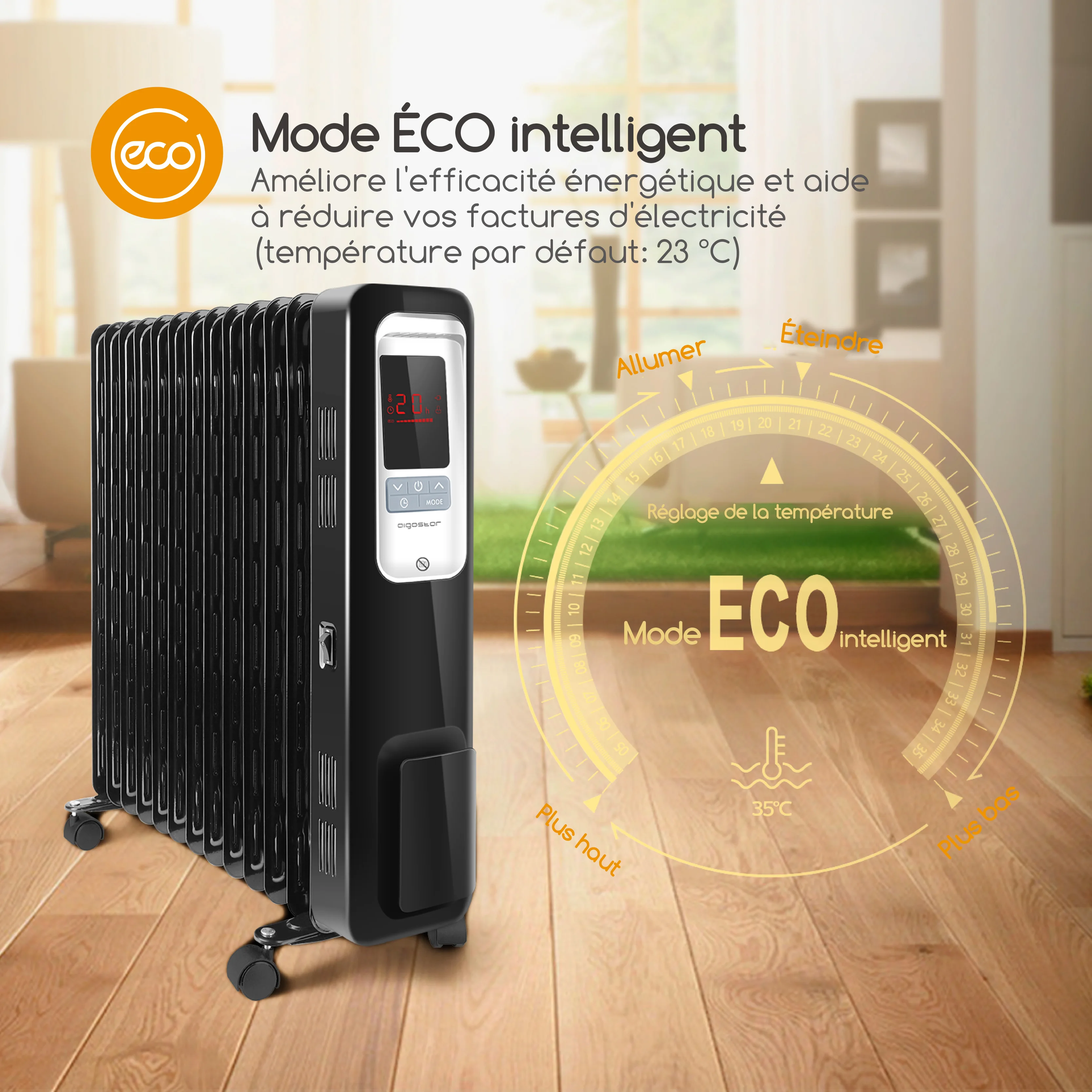 Aigostar Oil Monster 33JHH-portable Oil bath radiator. 13 elements, 2500 W.  LED control screen, remote control. Exclusive Design. - AliExpress