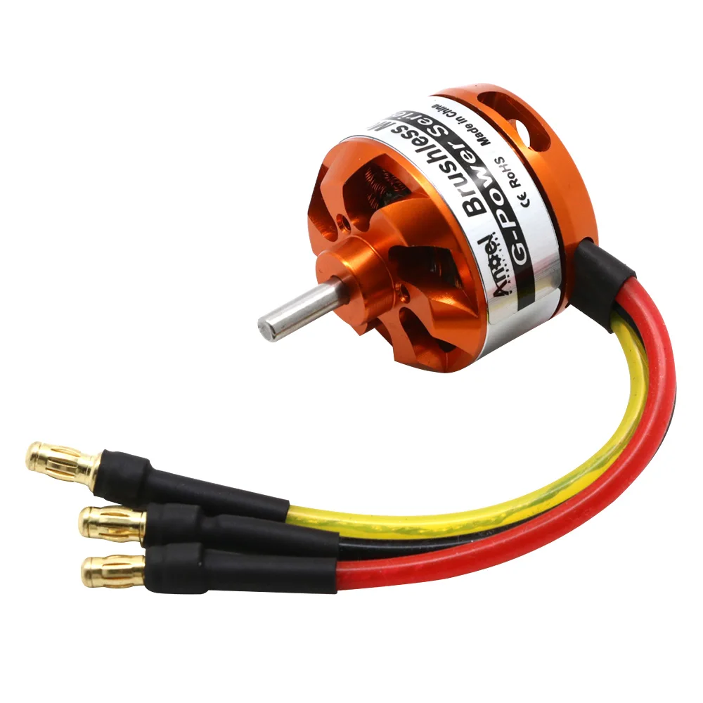 Ensemble de moteurs brushless D2822 1100KV, 2600KV et 1800KV pour avion RC, sur fond blanc.