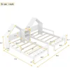 Double Twin Bed Frame for Kids, Bed Frame with House Shaped Nightstand, Twin Size Shared Beds Frame Double 2