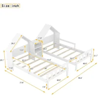 Double Twin Bed Frame for Kids, Bed Frame with House Shaped Nightstand, Twin Size Shared Beds Frame Double 2