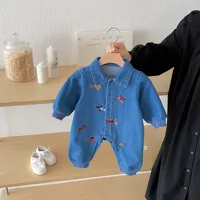 6888 Baby Jumpsuit 2025 Autumn New Korean Embroidery Baby Boy's One Piece Clothes Cowboy Denim Climbing Clothes