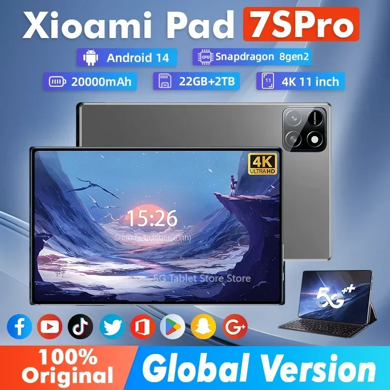 Tablet PC New7S Pro Tablet Snapdragon 8gen2 4K Screen 22GB RAM 2TB Storage Android 14 System Dual-Mode 5G and Wi-Fi 20000mAh