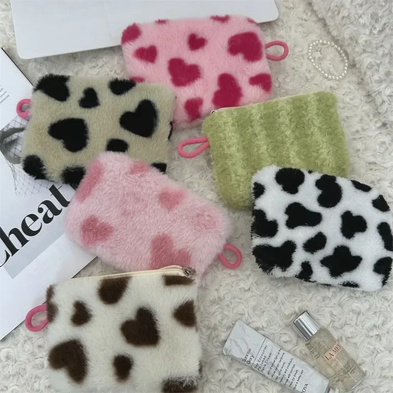 Heart Printed Cute Small Lipstick Cosmetic Bag Travel Makeup Organizer Toiletry Storage Bag Pouch Card Holder Purse Bags 2
