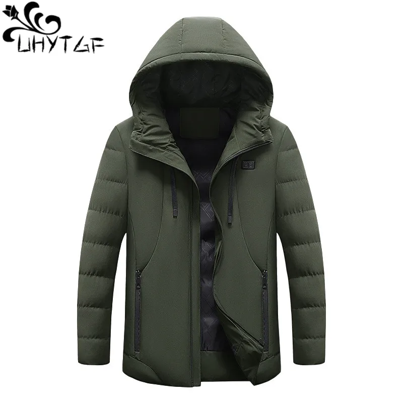 UHYTGF 6XL Big Size Jacket Men's Couple Hooded Smart Heating Winter Coat Male Casual Father Parka Overcoat Jaqueta Masculina 107