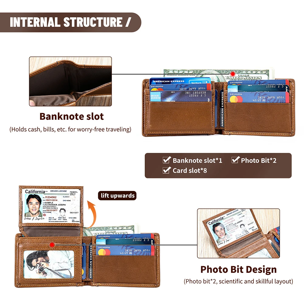 WESTAL RFID Men's Leather Wallet for Card Holders Slim Wallets with Photo Windom ID Purse Short Wallet Clutches Money Bags 4