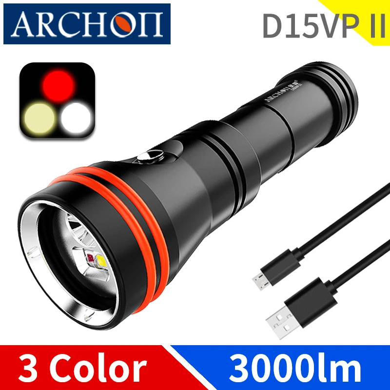

D15VP II HD photography video diving flashlight 3 colors lighting dive light Underwater 100m diving torch fill light dive lights