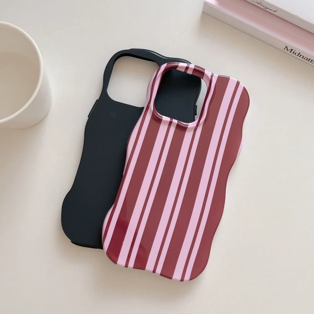 Double Color Collision Wave Stripes Phone Case for iPhone 16 15 14 13 Pro Max 16Pro Curly Border Shockproof Ultra Slim Cover 3