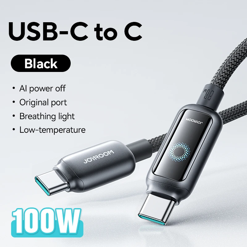 ตัวเลือกสินค้า สายชาร์จ Joyroom USB-C 100W ชาร์จเร็ว ปิดอัตโนมัติ สำหรับ iPhone 16 Pro Max & Samsung Galaxy