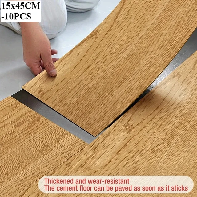 10Pcs 45x15cm PVC Floor Stickers Self-adhesive Waterproof Thickened Wall Stickers Wood Grain Floor Living Room Home Decoration