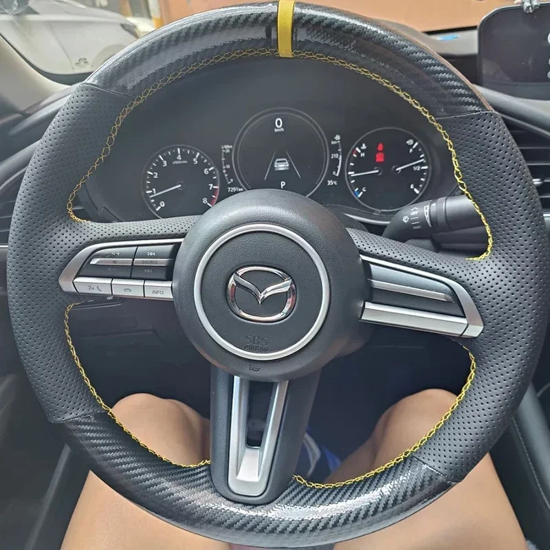 DIY Hand Nähen Auto Lenkrad Abdeckung für 2020-2024 Mazda 3 CX-50 CX-30 Auto Echtes Leder Carbon faser Innen Zubehör