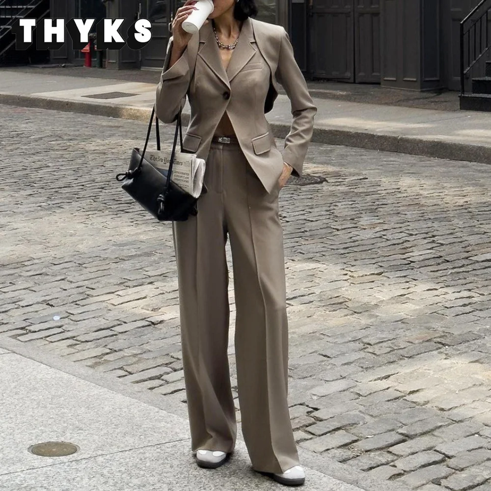 

Fashion Commuter Blazers Three Piece Set Women Long Sleeve Shawl Coat Single Button Vest Straight Pants Lady 2023 Autumn New