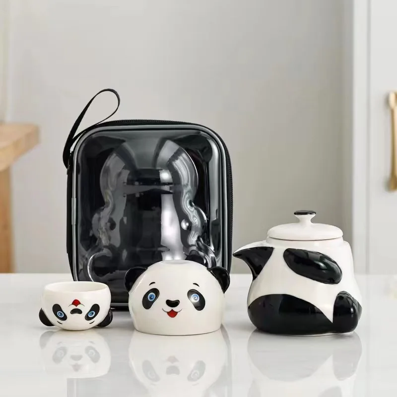 Ceramic Kung Fu Tea Set, Creative Business Gift, One Pot, Two Cup, Cute Panda Set