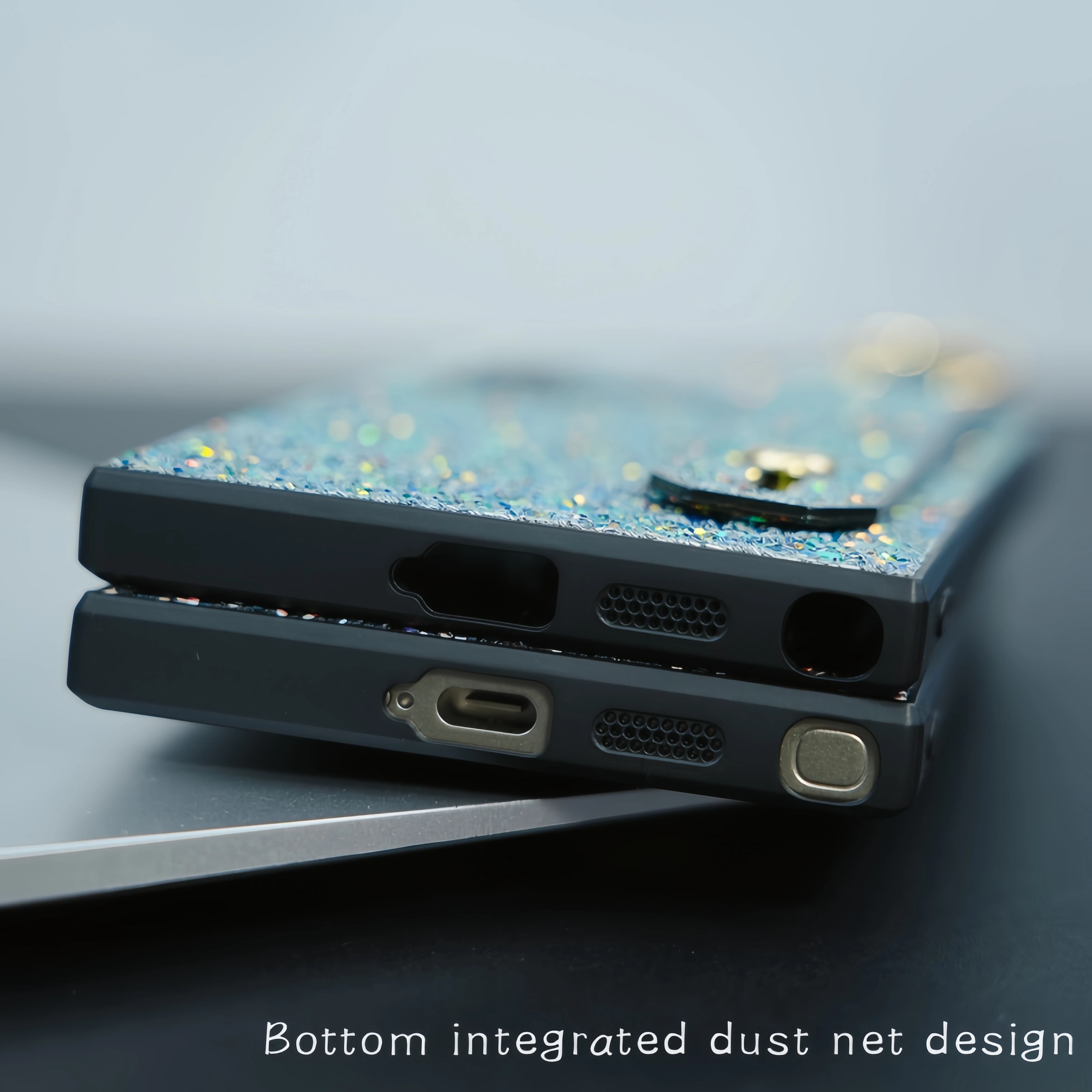 Wrist Strap Bracket Bling Glitter Shockproof Phone Case with Camera Protection