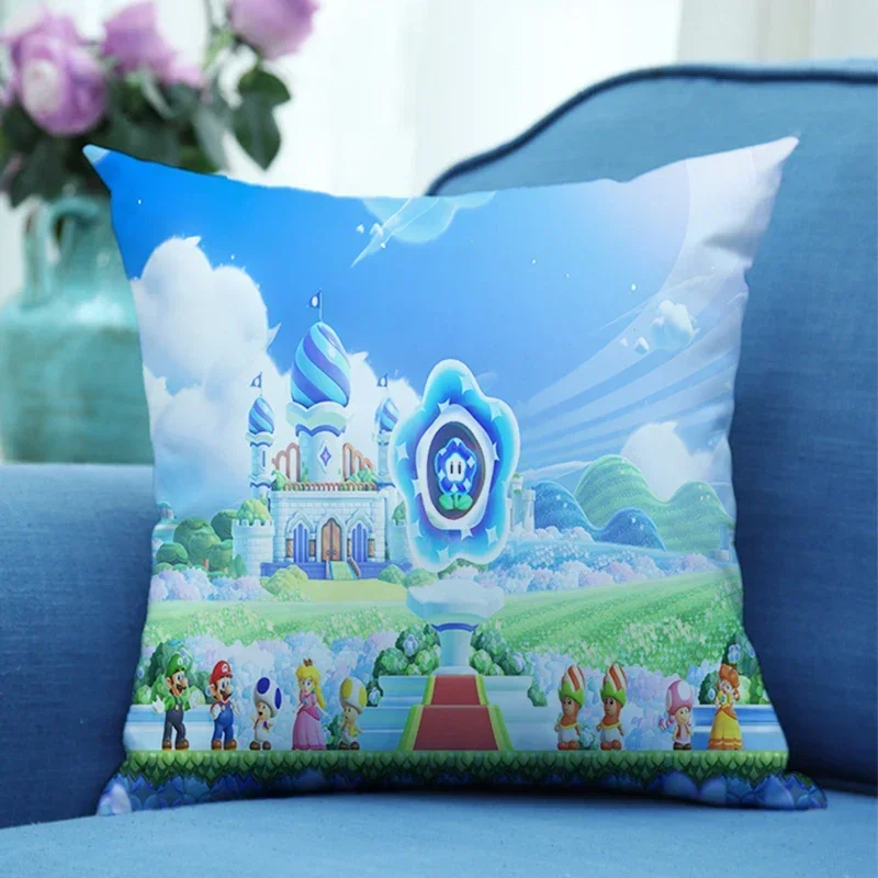 Super Mario Bros Wonder Square Pillowslip Cartoon Anime Cushion Printing Pillowcase Bedroom Decoration Kids Birthday Gifts