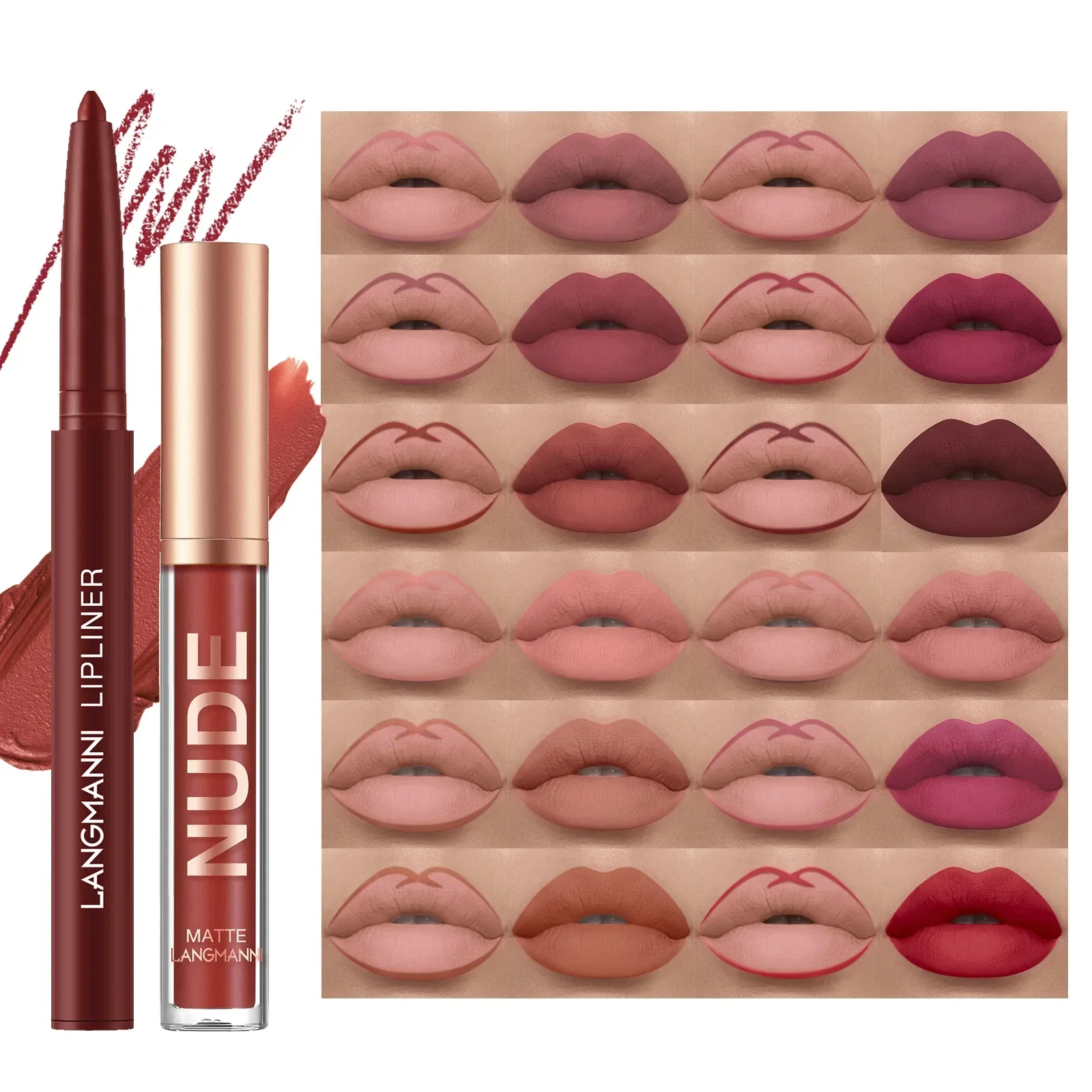 

Lip Gloss Lip Liner Combination 2 Pieces Suit No Stain on Cup Matte Lip Gloss Suit Suit