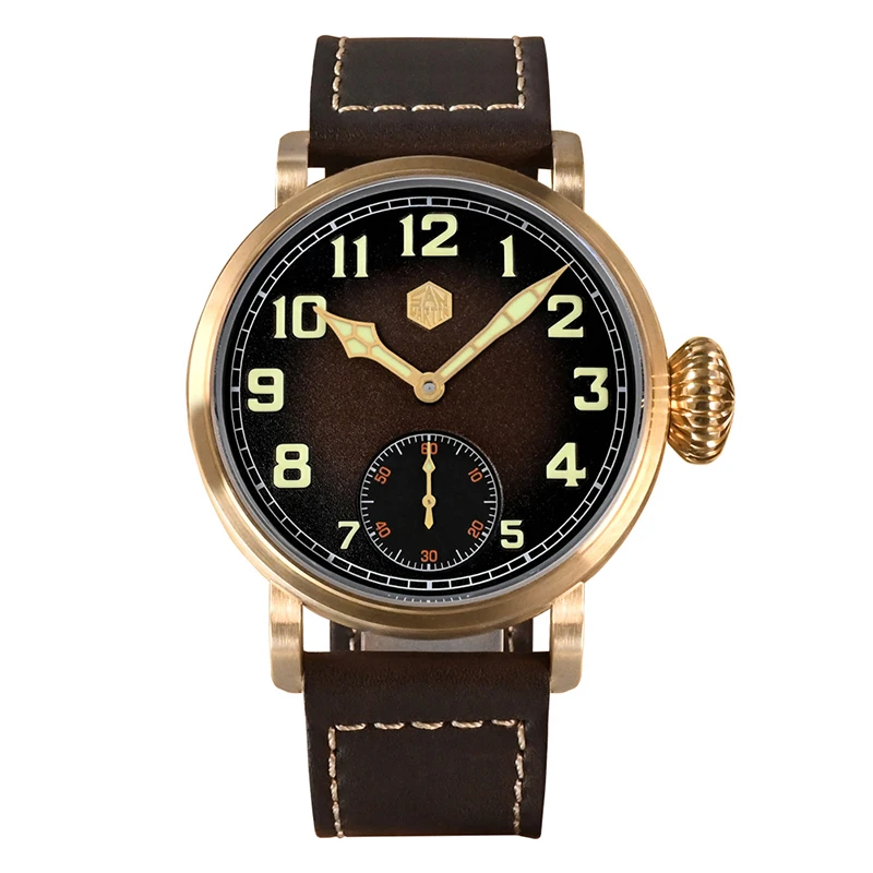 

San Martin Mens Pilot Watches Luxury 45mm Bronze Automatic Mechanical Wristwatch 100M Waterproof C3 Luminous Onion Crown YN55A