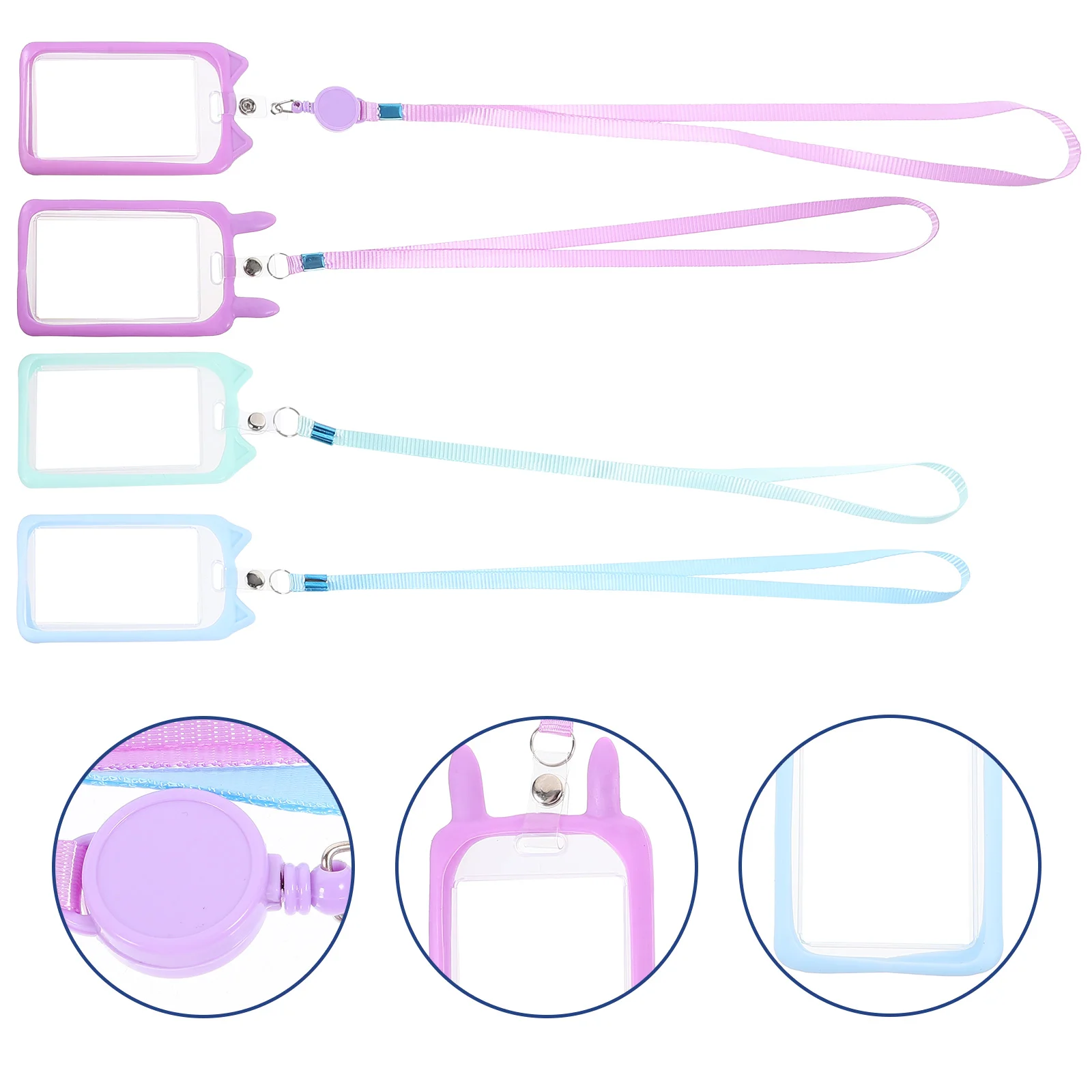 

4 Pcs Cartoon Silicone Card Holder Id Cards Sleeve Badge Kitten Silica Gel Lanyards with Name Tag