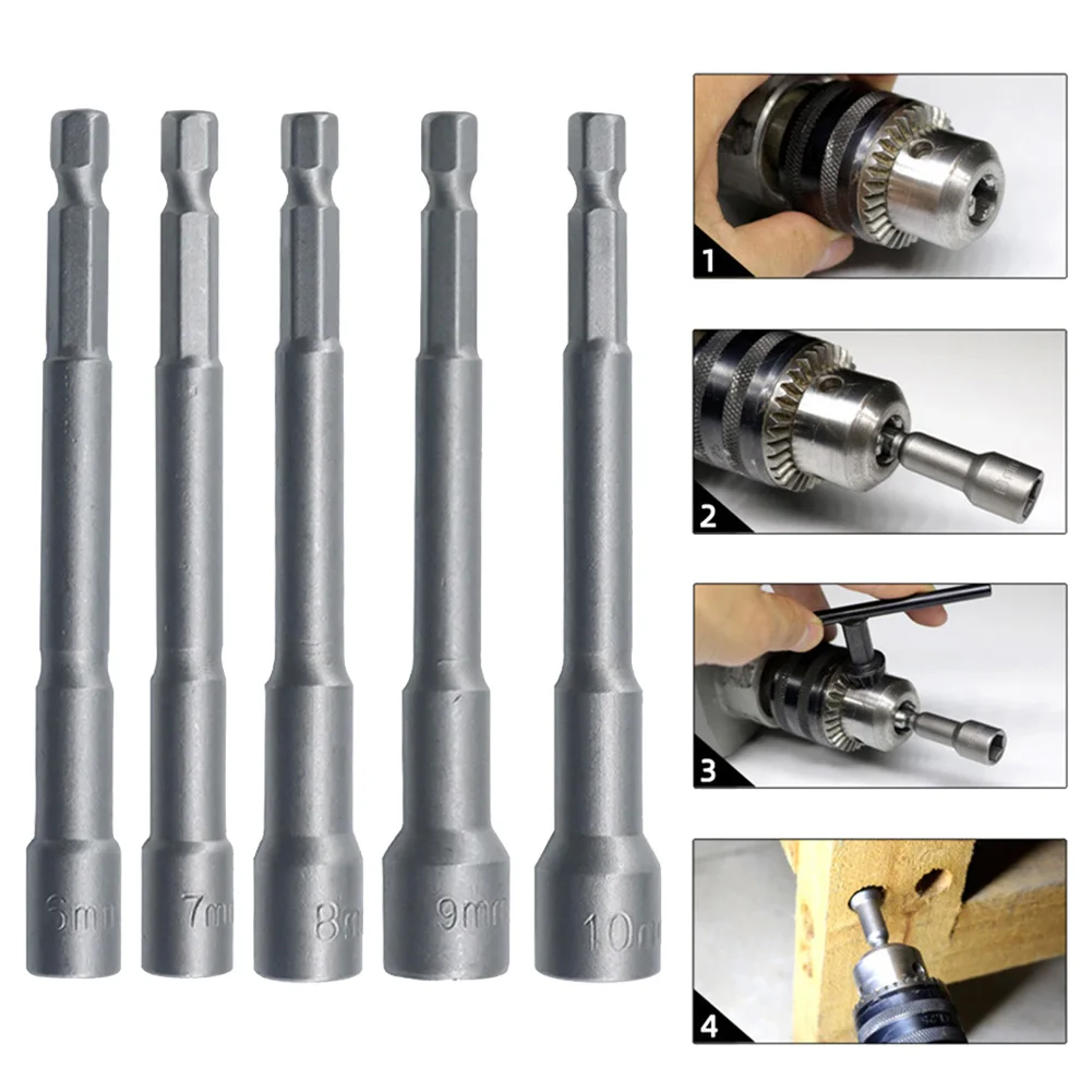 

5pcs Hexagon Socket Wrench Kit 100mm 6mm-10mm Hexagon Nut Driver Drill Bit Socket Wrench Extension Sleeve 6mm-10mm
