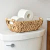 Enchanting hand woven wicker basket with wooden handle - water hyacinth for bathroom storage, home organization and decoration 1