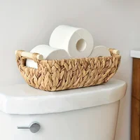 Enchanting hand woven wicker basket with wooden handle - water hyacinth for bathroom storage, home organization and decoration 1