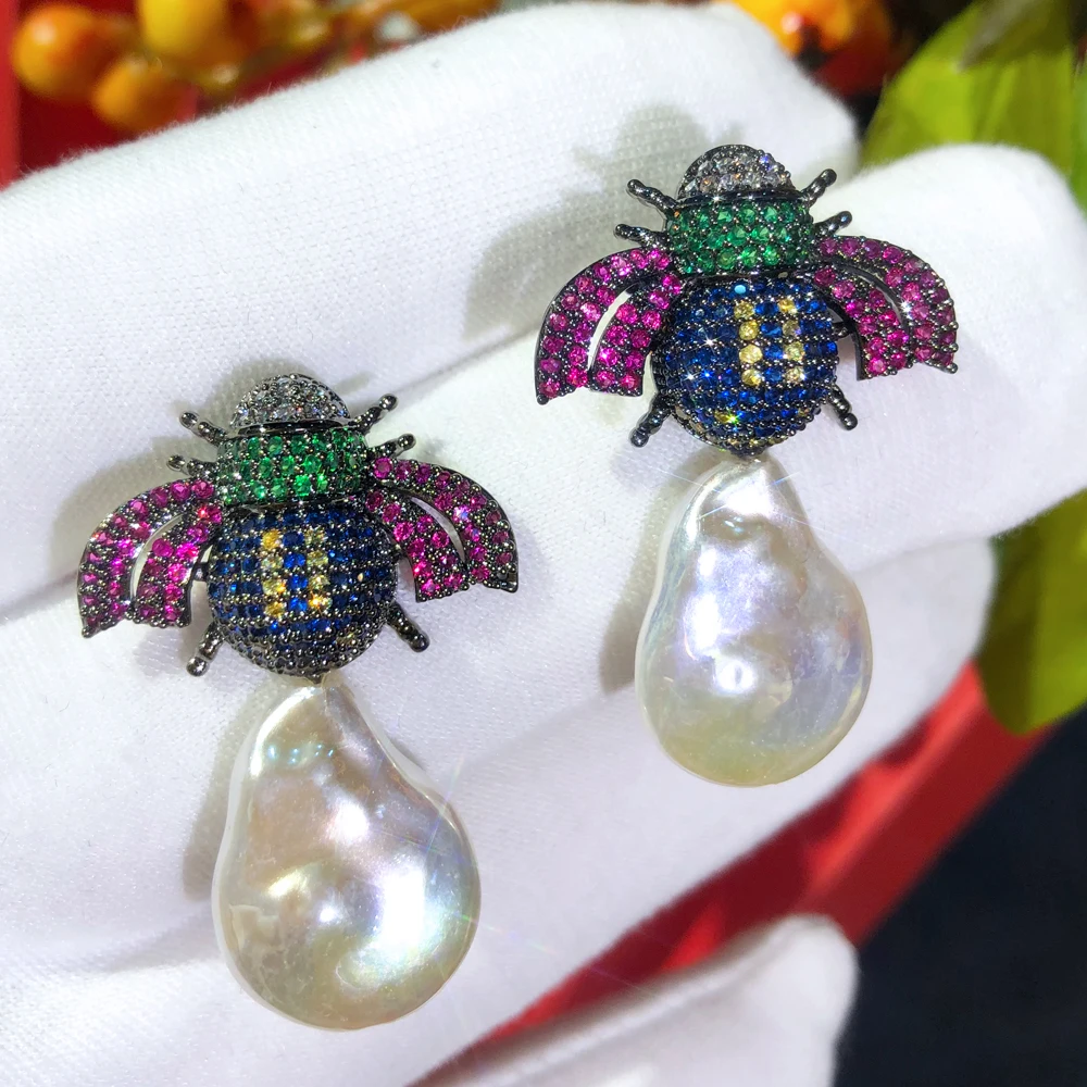 

Missvikki Romantic Sweet Bee Stud Pearl Earrings For Women Bridal Earrings Cute Shiny Flowers Fashion Girl Gift 2024 New Hot